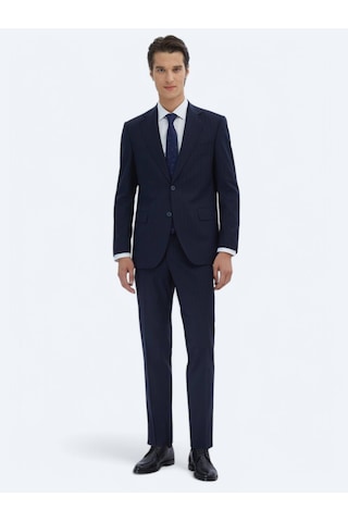 Kip Lacivert Çizgili Modern Fit Yün Karışımlı Takım Elbise Lacivert