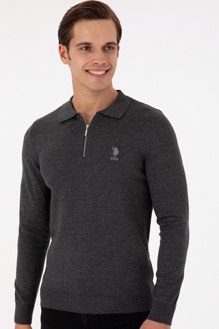U.S. Polo Assn. Erkek Slim Fit Yarım Fermuarlı Antrasit Melanj Basic Kazak 50297066-VR081