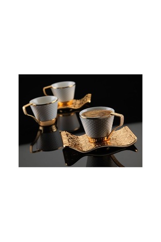 Türk Kahvesi Fincan Takımı Lüks 6 Kişilik Metal Gold Selçuklu Model Altın