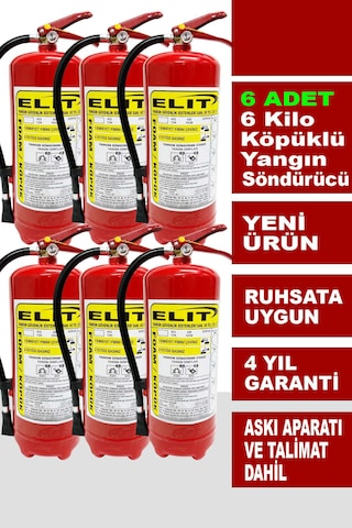 6 Kg Köpüklü Yangın Söndürme Tüpü Askı Aparatı + Talimat Dahil Ruhsata Uygun 6'lı Paket