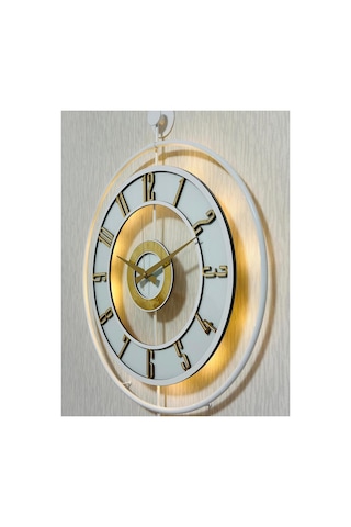 Pey Aksesuar Metal Camlı Duvar Saati 50 X 70 Cm Orta Boy Işıklı Gerçek Cam M51-beyaz-şeffaf-beyaz-gold M51-beyaz-şeffaf-beyaz-gold