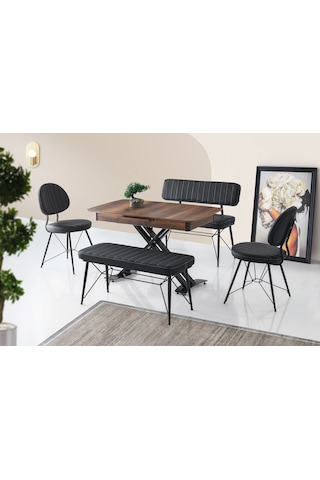 Bench Puf Metal Retro Ayaklı Siyah Deri
