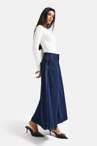 Itsbasic Kadın İndigo Renk 7w5-50 A Tipi Çan Kesim Maxi Boy %100 Koton Denim Etek