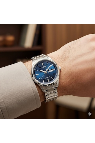 Cıtızen Ny4058-79lc Erkek Kol Saati 40 Mm Gümüş Paslanmaz Çelik Kasa, Mavi Kadran, Otomatik Mekan Metalik Gri