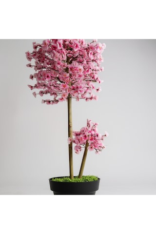 Luxdecor Yapay Sakura Ağacı - Pembe Bahar Esintisi 100 Cm Siyah Plastik Saksı Pembe