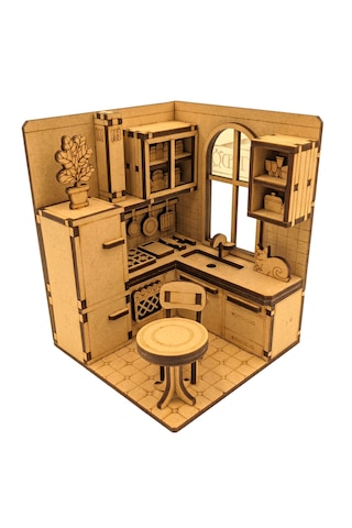 Mutfak Ahşap Maket Seti Dıy Miniatür Retro Mutfak Peri Led'li 3d Puzzle