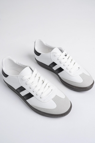 Muggo Gordon Unisex Ortopedik Günlük Garantili Bağcıklı Yürüyüş Koşu Sneaker Spor Ayakkabı Beyaz - Siyah