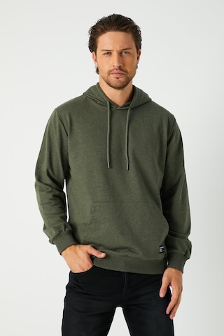 MMetalic Haki Erkek Kapüşonlu Kanguru Cepli Sweatshirt Haki