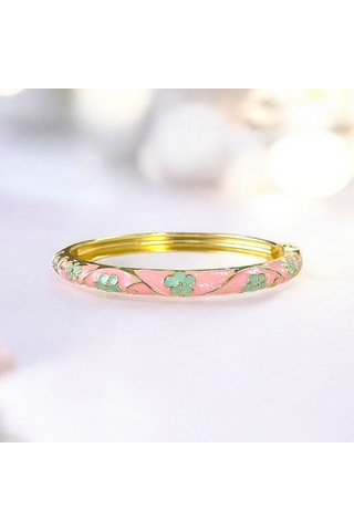 Yeşil Çiçek Pembe Mineli Çelik Bilezik Gold