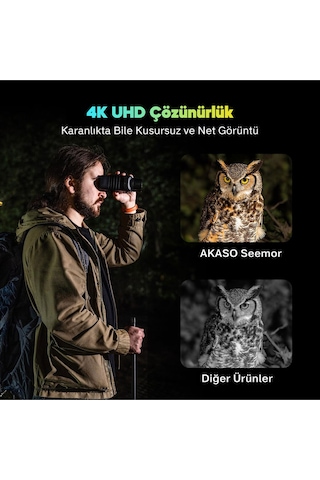 Akaso Seemor-200 4k Tam Renkli Video Kayıt Özellikli Gece Görüş Dürbünü, 3'' Ekran Aı-ısp Teknoloji Siyah