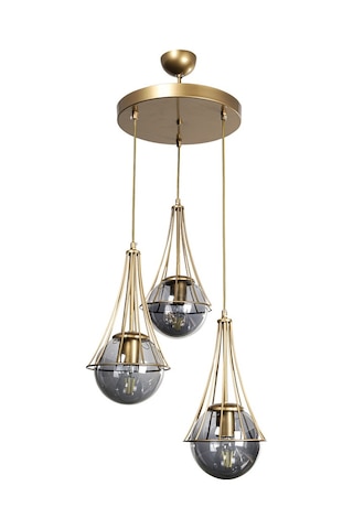 Lapis 3.Lü Eskitme-Füme Glop Camlı Avize