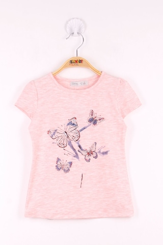 Toontoy Kids Toontoy Kız Çocuk Kelebek Taş Baskılı T-shirt Pembe Melanj