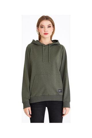 Comeor Kadın Haki Basic Kapüşonlu Regular Fit Rahat Sweatshirt 001