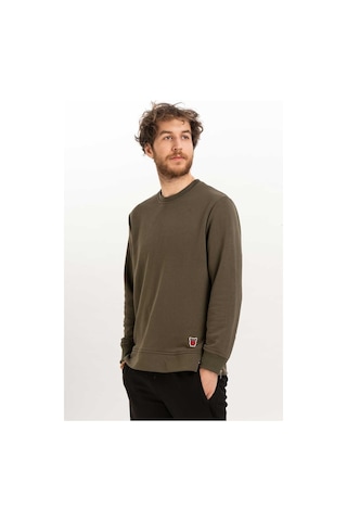 Erkek Bisiklet Yaka Fermuar Detaylı Sweatshirt Haki Haki