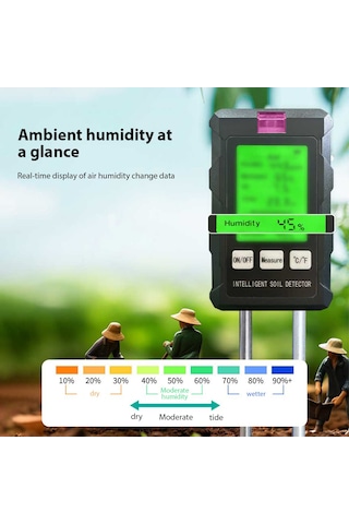 Dofolink St-03 Toprak Analiz Cihazı: Nem, Gübre, Asitlik, Sıcaklık, Isı, Işık Ölçer - Geri Aydınlatmalı Ekran - 90 Derece Dönebilen Prob Pil Hariç