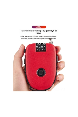 Geeksen Kask Kilit Elektrikli Bisiklet Motosiklet Gizli Kodlu Genişletilebilir Çelik Tel Anti Hırsızlık Korumalı Kırmızı, 4 Haneli, C32 Modeli