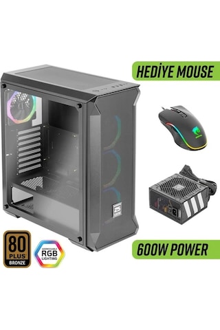 Green Z5 Surena Argb Gaming Bilgisayar Kasası 4 120mm Fan + Kumanda 600w 80+ Bronze Psu Dahil + Mouse