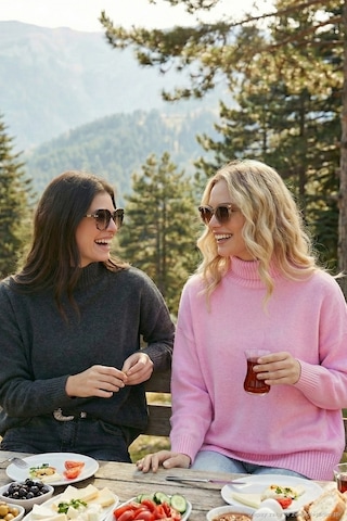 Lela Oversize Fit Balıkçı Yaka Yumuşak Dokulu 2'Li Paket Triko Bayan Kazak 680Kz00469S2 Şeker Pembe-Antrasit
