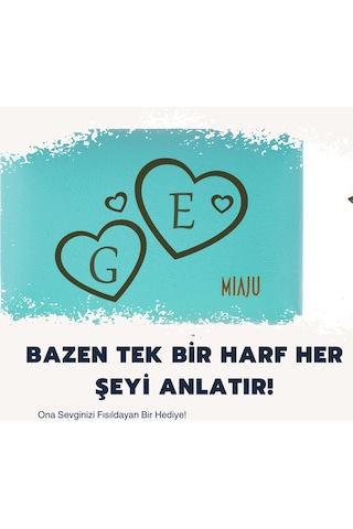 Miaju Turkuaz, Sevgililer Günü Nde Özel Bir Hediye Çift Kalpli Ve Harf İşlemeli Cüzdan & Anahtarlık Seti Turkuaz