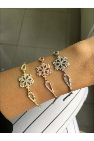 Çekirdekjewelry 925 Ayar Gümüş Kar Tanesi Taşlı Bileklik - Altın - Standart Altın