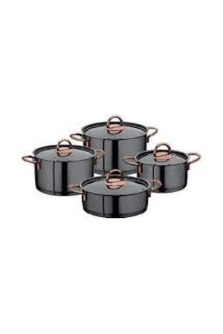 Oms 1315-b 8 Parça Jet Black Steel Tencere Seti