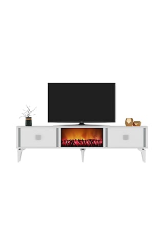 Dorruk Tv Sehpası Alt Modül Şömineli Beyaz-gümüş