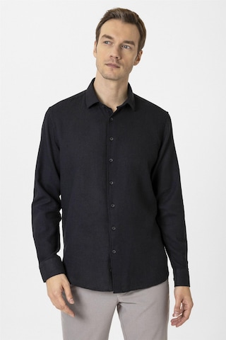 Süvari Siyah Slim Fit Desenli Klasik Yaka Gömlek