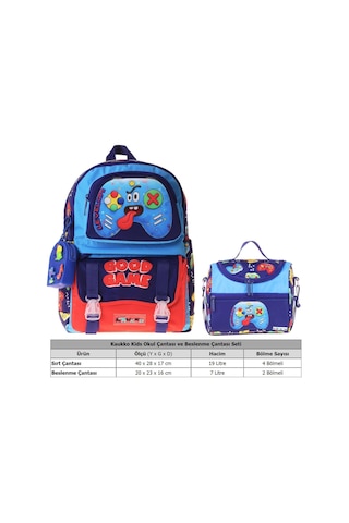 Kaukko Kids Good Game Erkek Çocuk Lacivert - Kırmızı İlkokul Sırt Çantası Ve Beslenme Çanta Seti - Setkk-l5389b Çok Renkli