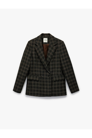 Koton Koton X Melis Ağazat - Uzun Kollu Kruvaze Cepli Ekose Oversize Blazer Ceket Antrasit Ekose 6wak50035ew Antrasit Ekoseli