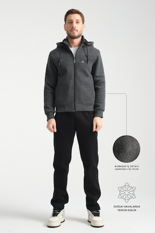 Shooter Sportswear Shooter Kışlık Erkek Eşofman Takımı İçi Şardonlu Kapüşonlu Regular Kalıp Açık Antrasit