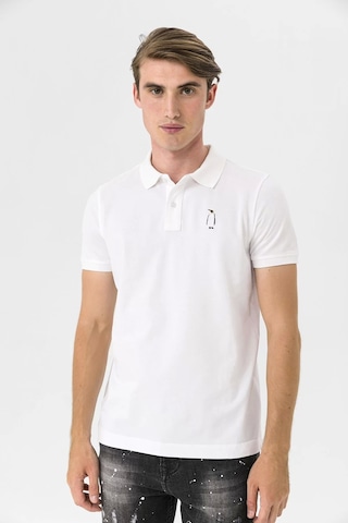 Farm Animals Polo Yaka Penguen Nakış Detaylı Erkek T-shirt Beyaz