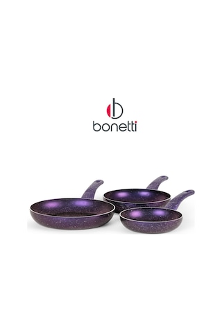 Bonetti Premium 3'lü Granit Tava Seti Yanmaz Yapışmaz Çizilmez Mor 20-24-28 Cm Mor