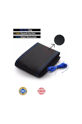 Dikişli Direksiyon Kılıfı Siyah Düz Mavi Dikiş Pedsiz Mavi