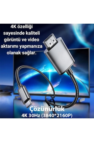 Coofbe 4k 30hz Type-c To Hdmı Dönüştürücü Görüntü Aktarım Kablosu 2metre Type-c To Hdmı Görüntü Kablo