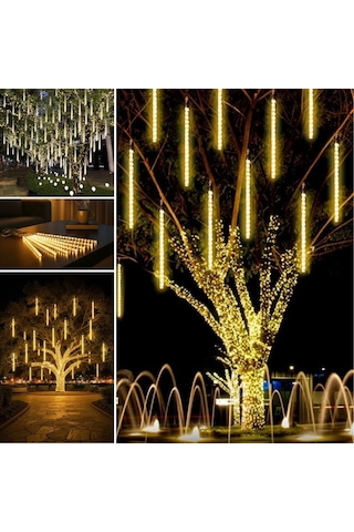 10'lu 45 Cm Plastik Meteor Led Usb 2m Kablo Sarı Renk Ağaç Işığı Renk Değiştiren Asmalı Dekoratif Bahçe Ve Dış Mekan Aydınlatması Sarı