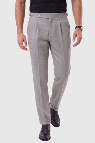 Rizzup Erkek Gri Safari Ceketli Slim Fit 2'li Takım Elbise Pileli Duble Paça Pantolon 2600723