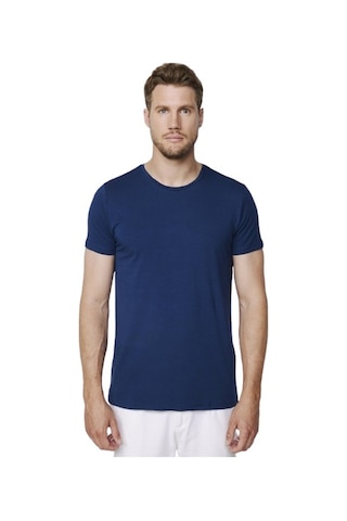 Tudors 27633 Slim Fit Bisiklet Yaka Düz Basic Kısa Kol Erkek Tişört - Lacivert