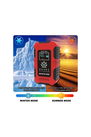 Foxsur 10a 12v 7-segment Motosiklet/araba Akıllı Akü Şarj Cihazı Kırmızı