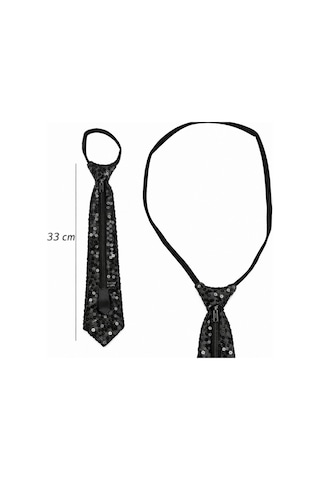 Siyah Renk Pul Payetli Işıltılı Parti Kravatı 33 Cm 13+