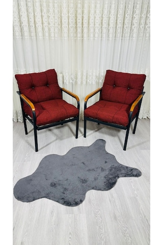 Madame Home Leylak Balkon, Bahçe,teras,cafe - Salon - Metal Kanepe Koltuk Takımı 1-1 Bordo