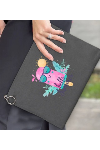 Bk Gift Yaz Temalı-5 Astarlı Antrasit Portföy Çanta 30x21cm, Baskılı El Çantası, Organizer Çanta Çok Renkli