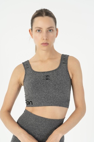 Maraton Slimfit Kadın Düz Yaka Siyah Melanj Bra Siyah - Melanj