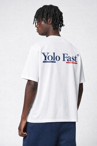 Yolo Street Erkek Beyaz Oversize Tişört %100 Pamuk Yolo Fast Baskılı Streetwear Unisex Basic Beyaz