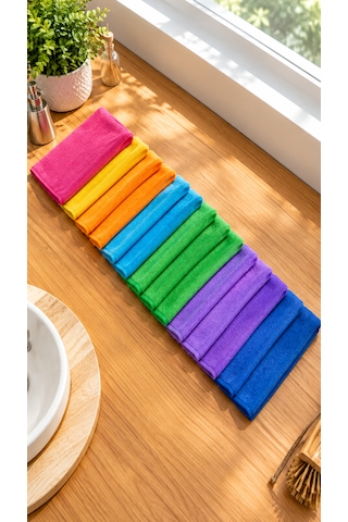 14'lü Mikrofiber Bez Seti - Su Emici İz Bırakmaz Bez Seti - Tezgah, Araba, Toz Çok Amaçlı Temizlik Bezi Çok Renkli