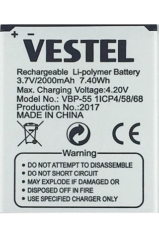 Vestel Uyumlu Venüs 5.5 Pil Batarya 5.5X 5.5V Vbp-55 İthal