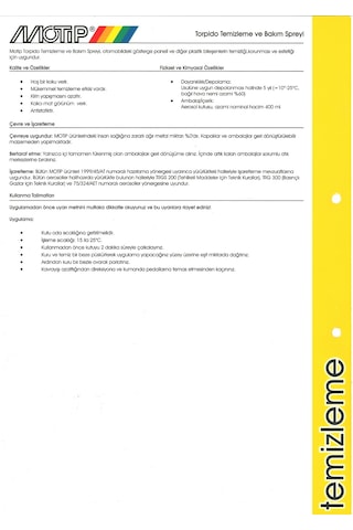 Motip Torpido Temizleme ve Bakım Spreyi 400Ml Tr593