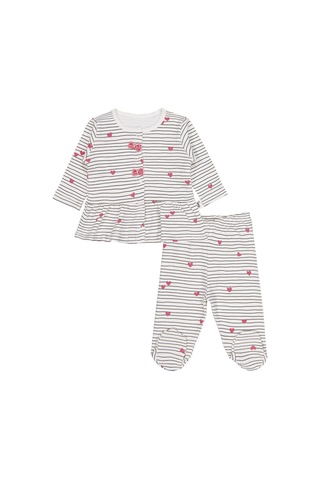 Civil Baby Çizgi Kalp Empirme 1-9 Ay Pijama Takımı - Ekru