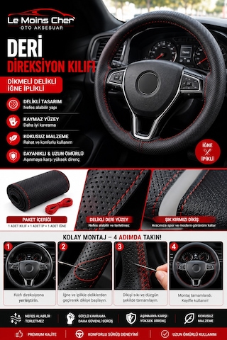 Alfa Romeo 147 Collezione Kırmızı Deri Direksiyon Kılıfı Dikmeli Delikli İğne İplikli Kokusuz