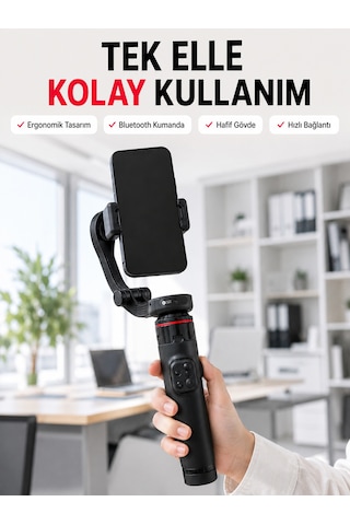 Profesyonel Aı Gimbal Selfie Stick Yüz Takipli Telefon Sabitleyici Kumandalı Katlanabilir Tripod