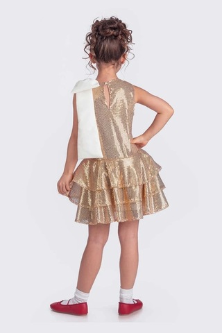 Etekli Şık Elbise Pullu 3 Kat Altın